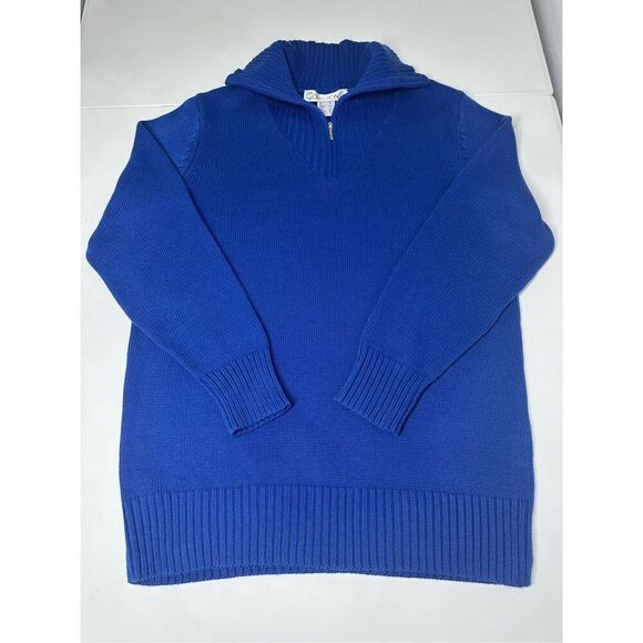 Collection L Women’s Turtleneck 1/3 Zip Cotton Blend Knit Sweater Size 10 Blue - Picture 4 of 13